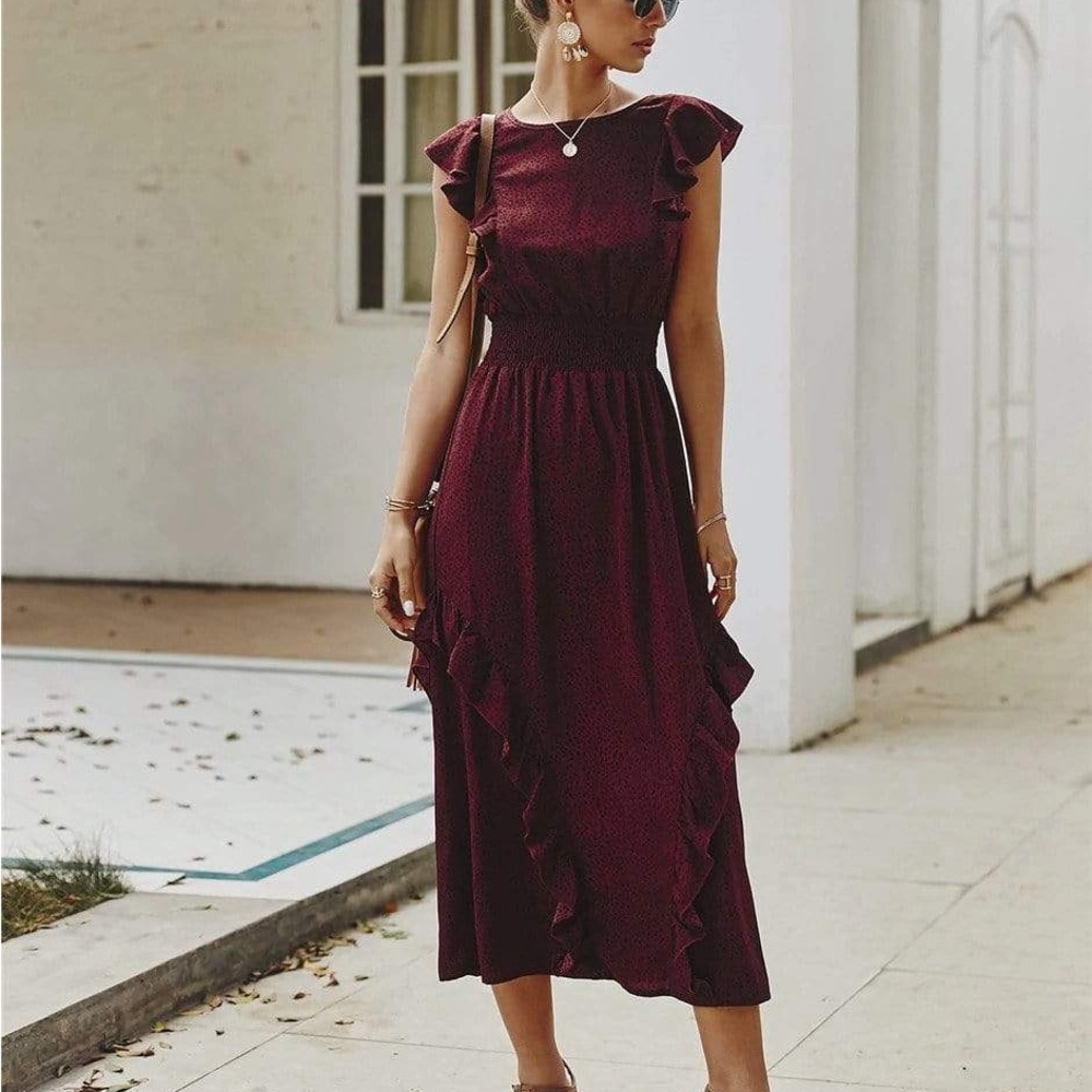 Red Asymmetrical Sundress Flutter Sleeveless